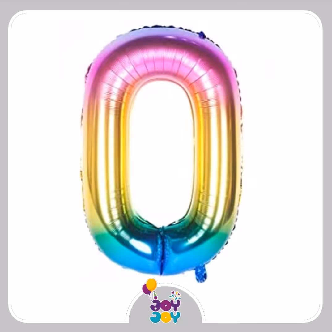 بادکنک فویلی عدد 0 رنگین کمانی