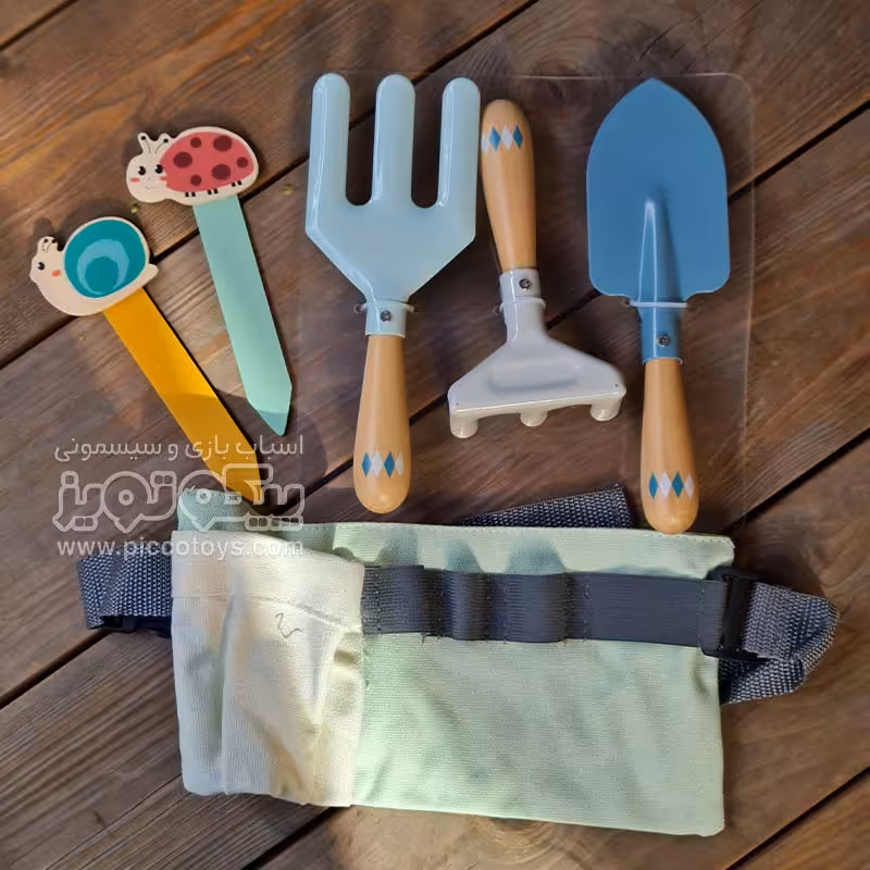 اسباب بازی چوبی ست باغبانی با کیف کمری پیکاردو آبی کد P/BZ-43-A/B