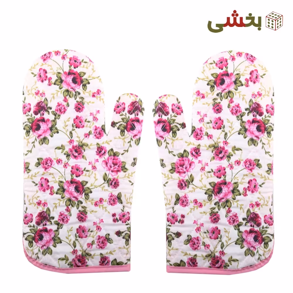 دستکش فر پارچه ای طرح گل دار 2