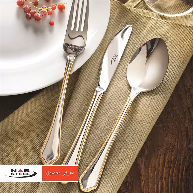 سرویس 116 پارچه قاشق و چنگال ونیز دور طلایی ناب استیل