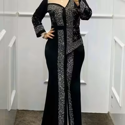 پیراهن مهمانی زنانه کرپ مدل هایلین ماکسی