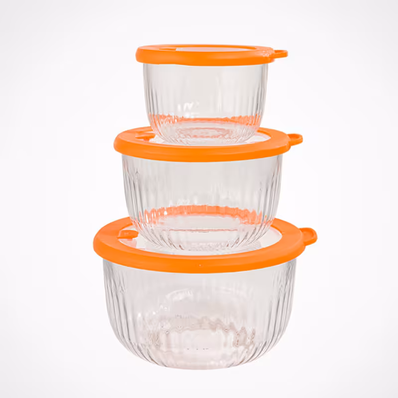 ست ظرف شیشه ای شیاردار گرد لیمون