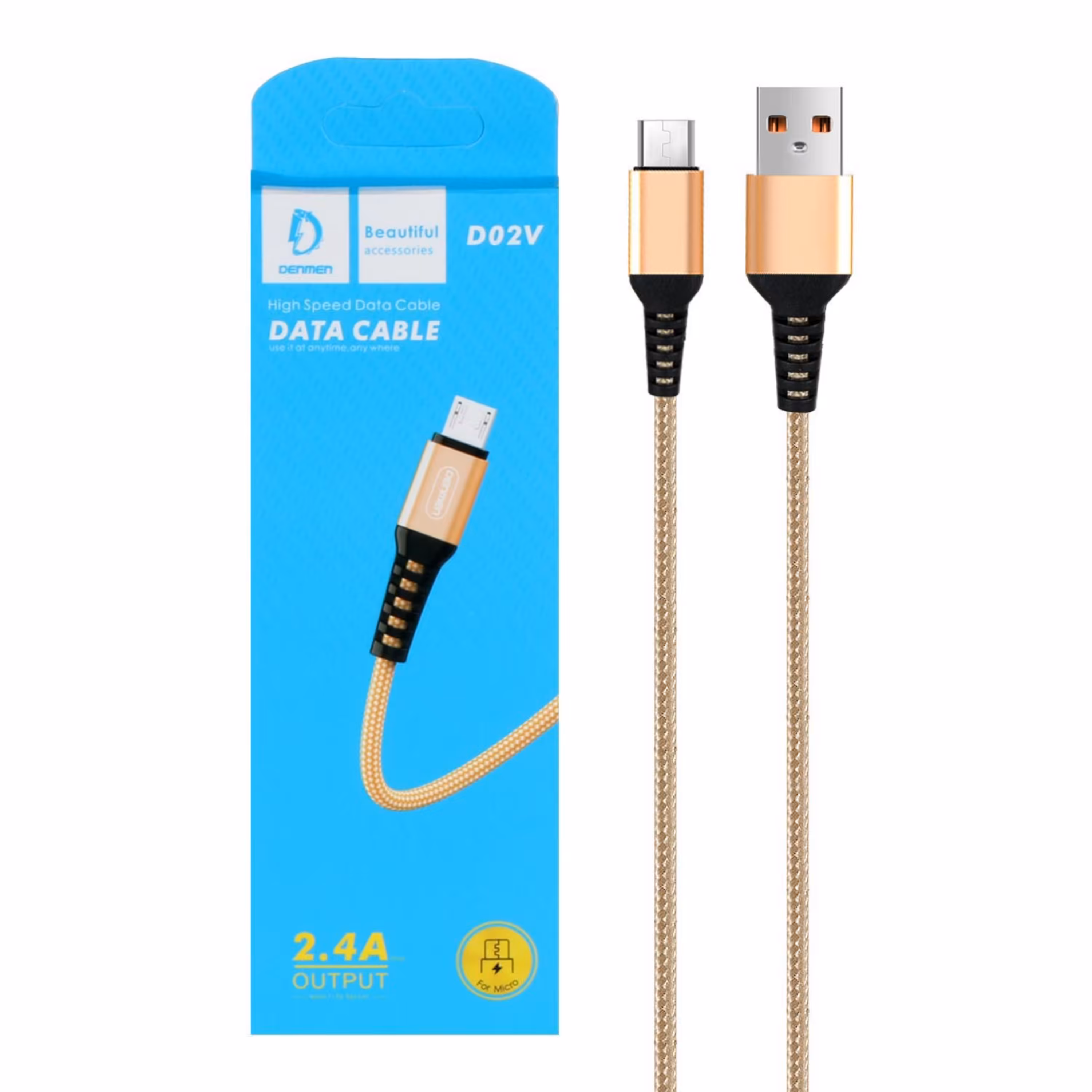 کابل شارژ فست اندروید DENMEN مدلD02V طلایی-CH