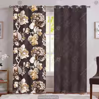 پرده پانچی طرح گل طلایی زمینه قهوه ای SM-10701