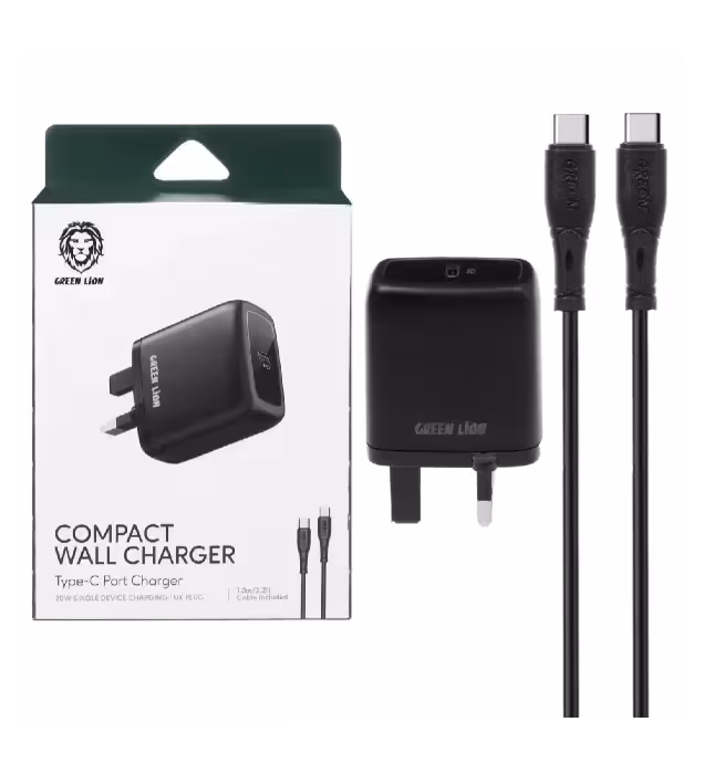 شارژر دیواری فست و PD تک پورت گرین لاین به همراه کابل شارژ Type-C مدل GN20UKCCBK 20W