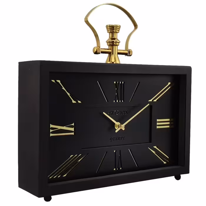 ساعت رومیزی آرتمیس مدل 2032 بلک (زه مشکی و صفحه مشکی) و اعداد گلد(طلایی)