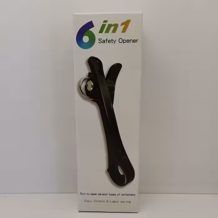 درب بازکن 6 کاره شامل درب کنسرو، نوشابه خانواده، نوشابه شیشه ای، درب مربا، درب رنگ ساخت کشور تایوان