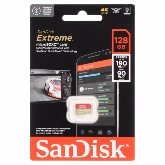 کارت حافظه microSDXC سن دیسک مدل Extreme U3 A2 V30 سرعت 190MBps ظرفیت 128 گیگابایت