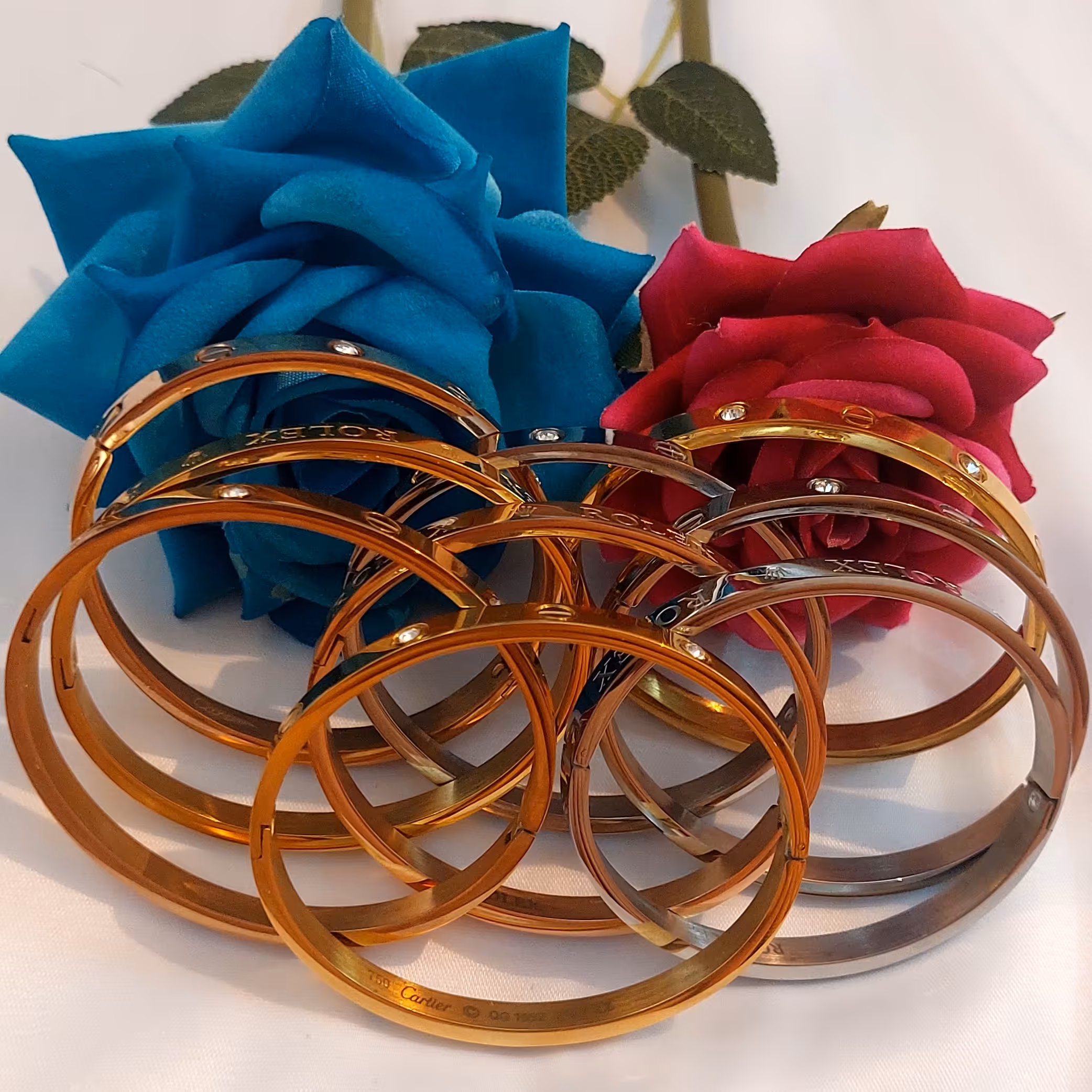 دستبند رولکس استیل سایز متوسط رنگ طلایی نقره ای و مسی