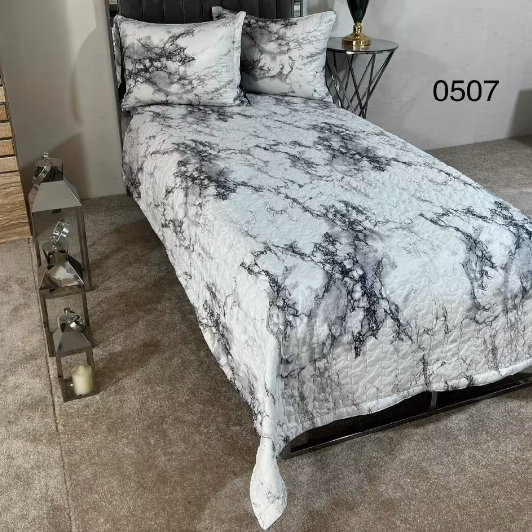 روتختی یک نفره طرح دار گلدوزی دورو سه تکه مرمر(ضمانت پرز و رنگ )