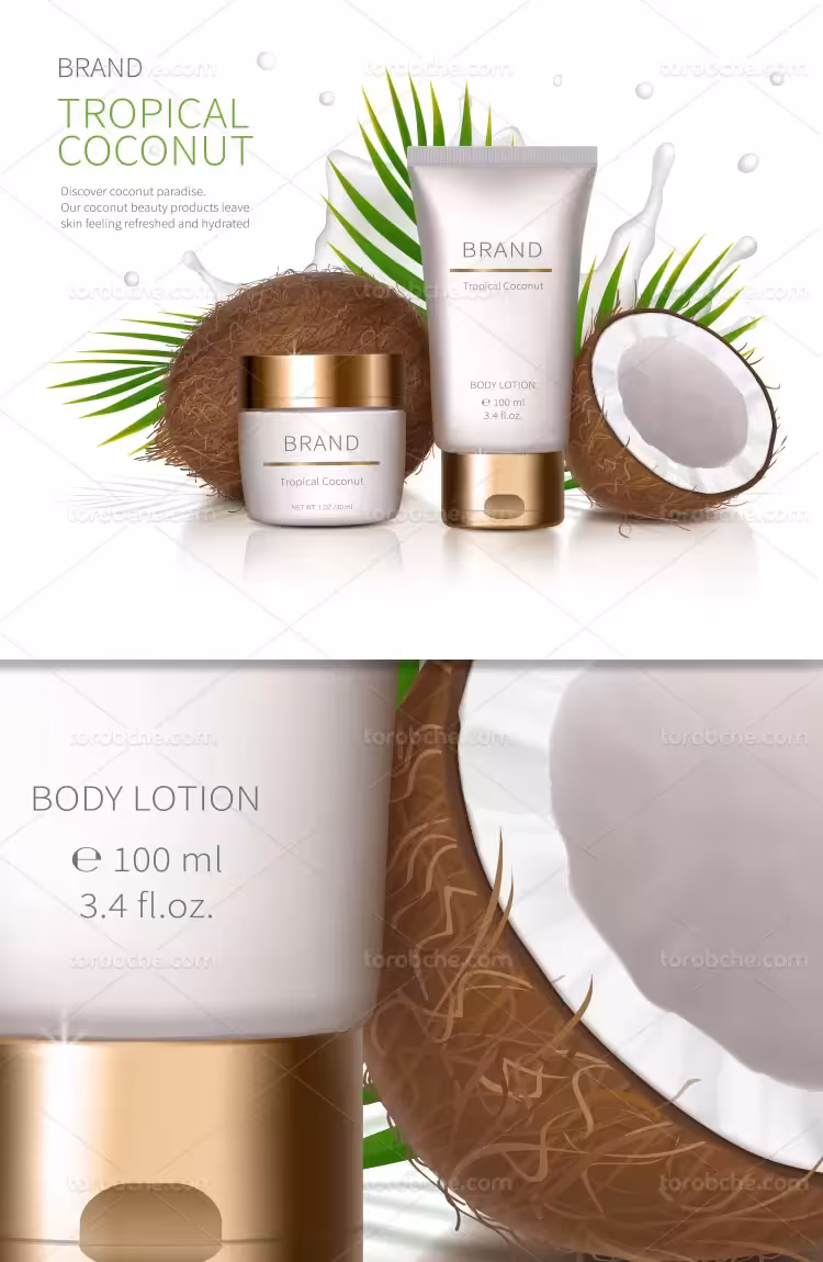 وکتور کرم مراقبت از پوست نارگیل | گرافیک با طعم تربچه