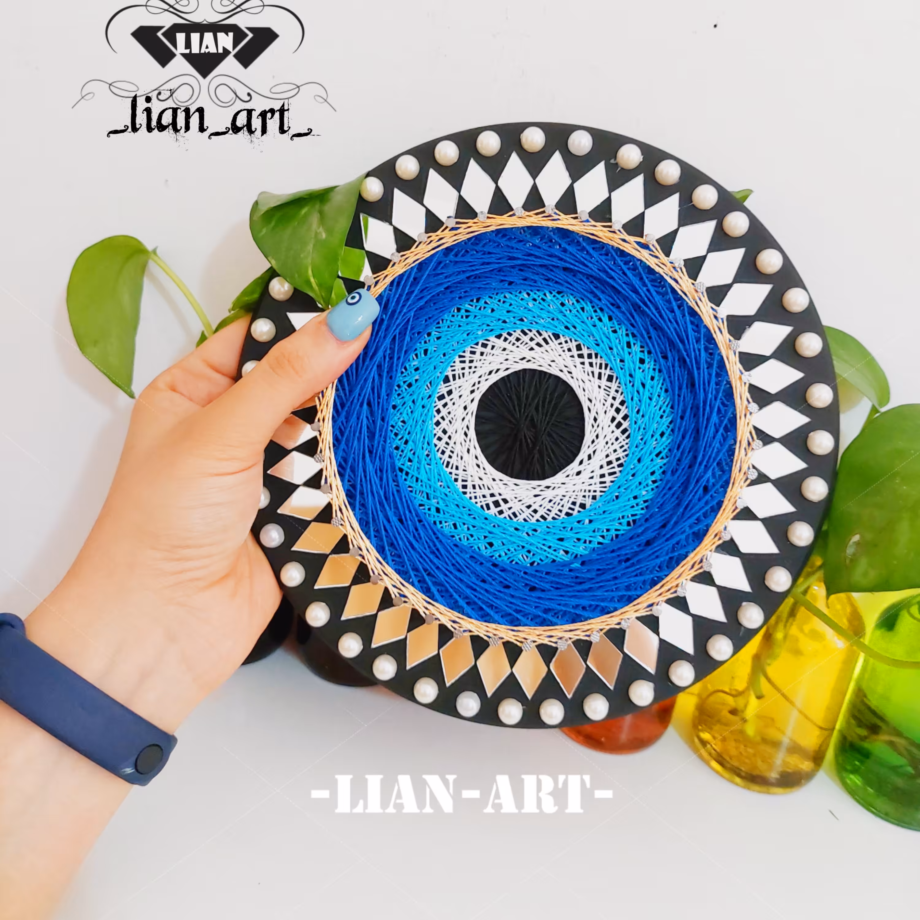 تابلو چشم نظر آینه (لوزی)و مروارید اندازه 20 سانتی