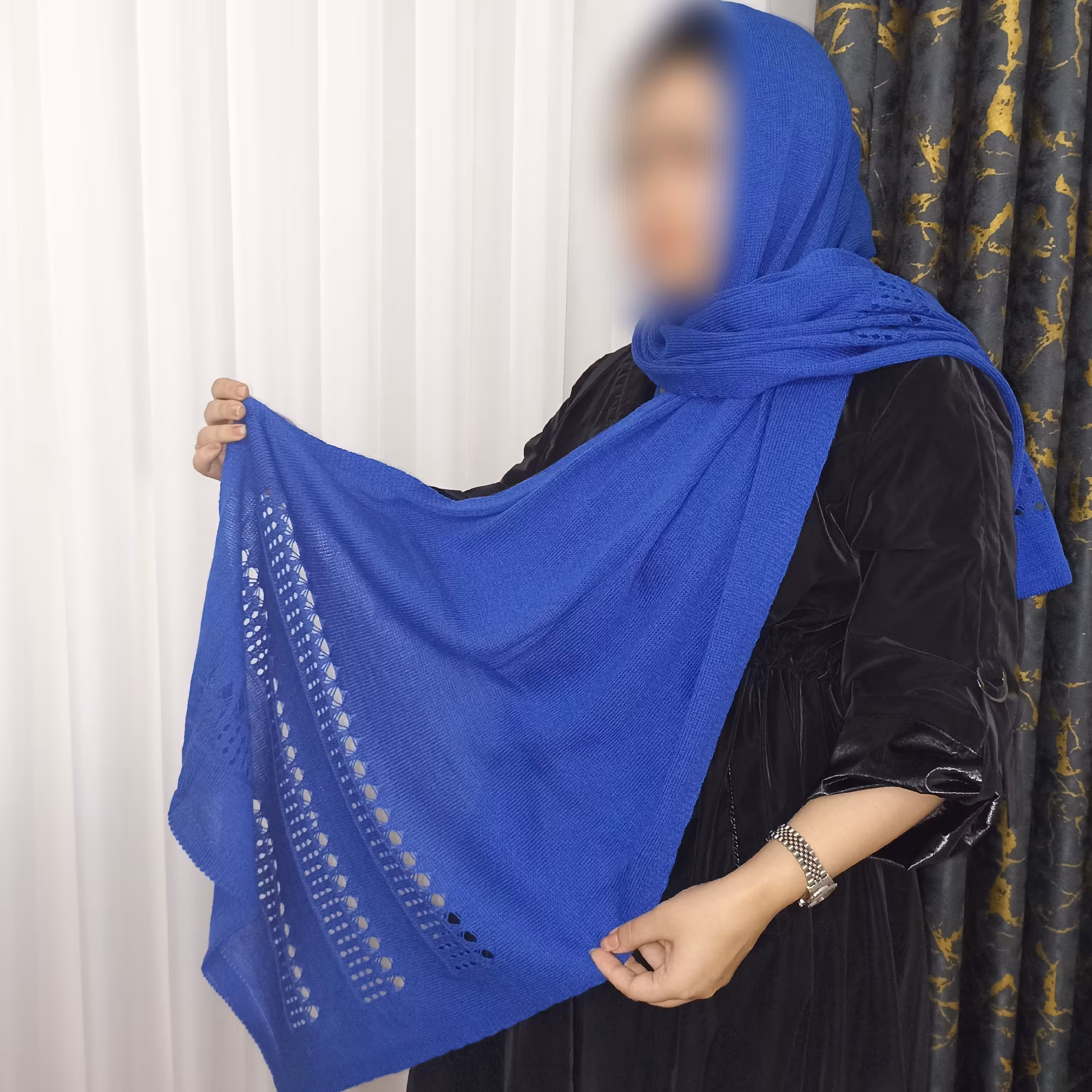 شال بافت تک رنگ حاشیه طرحدار
