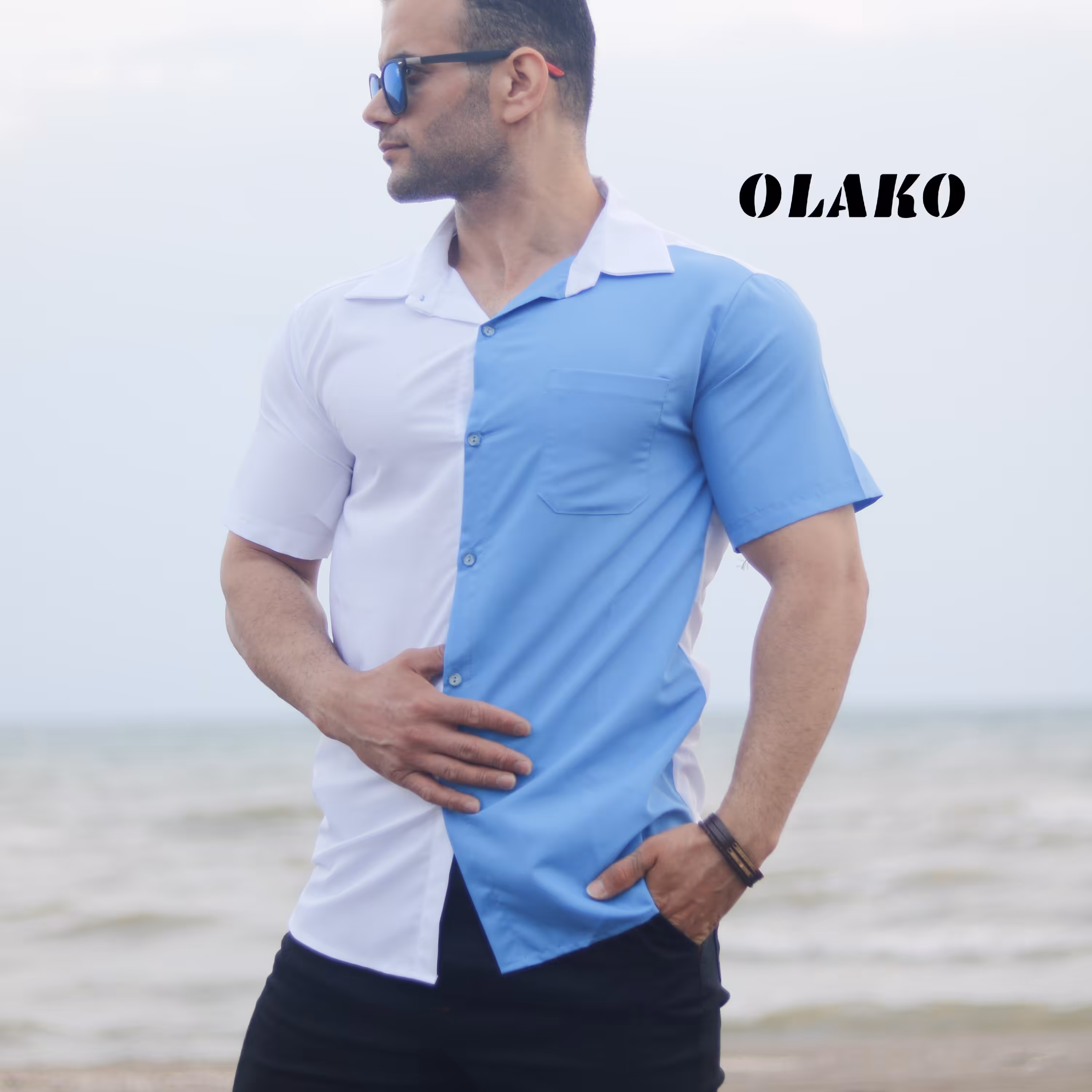 پیراهن ترکیبی استین کوتاه مردانه سایز لارج