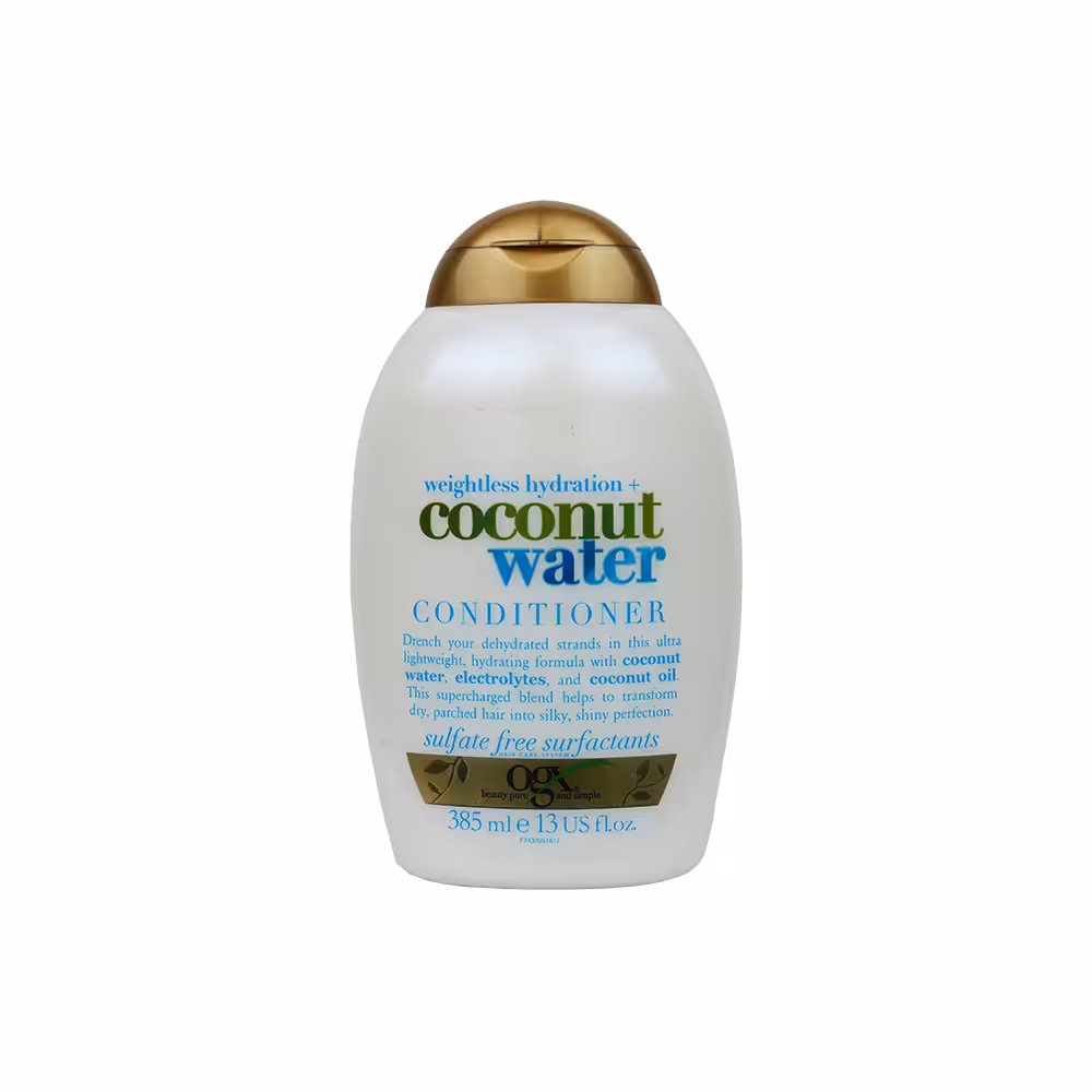 نرم کننده بدون سولفات او جی ایکس مدل Coconut Water حجم 385 میلی لیتر - فروشگاه تخصصی محصولات پوست و مو تیراژه