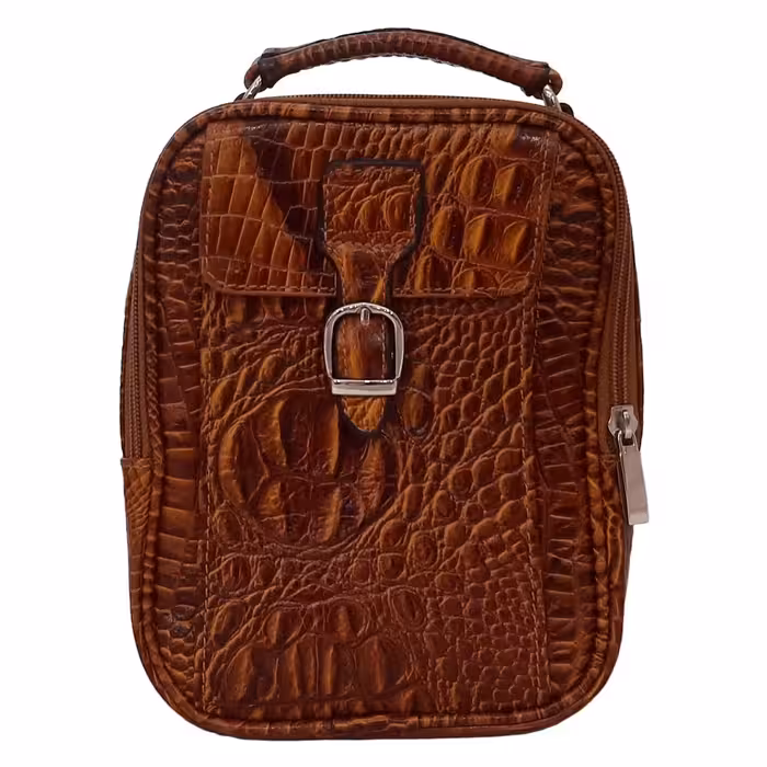 کیف دوشی چرم طبیعی مردانه کد 3103H عسلی