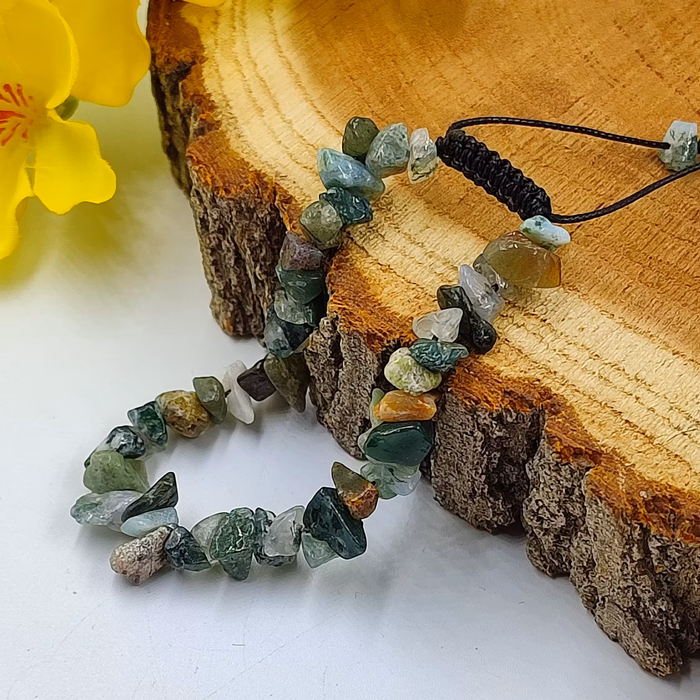 دستبند سنگ عقیق خزه ای