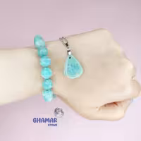 نیم ست دستبند و گردنبند سنگ طبیعی آمازونیت  درجه AAAبا زنجیر استیل