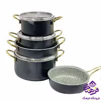 سرويس قابلمه جلامبين کلاسيک 8پارچه مشکي دسته طلايي