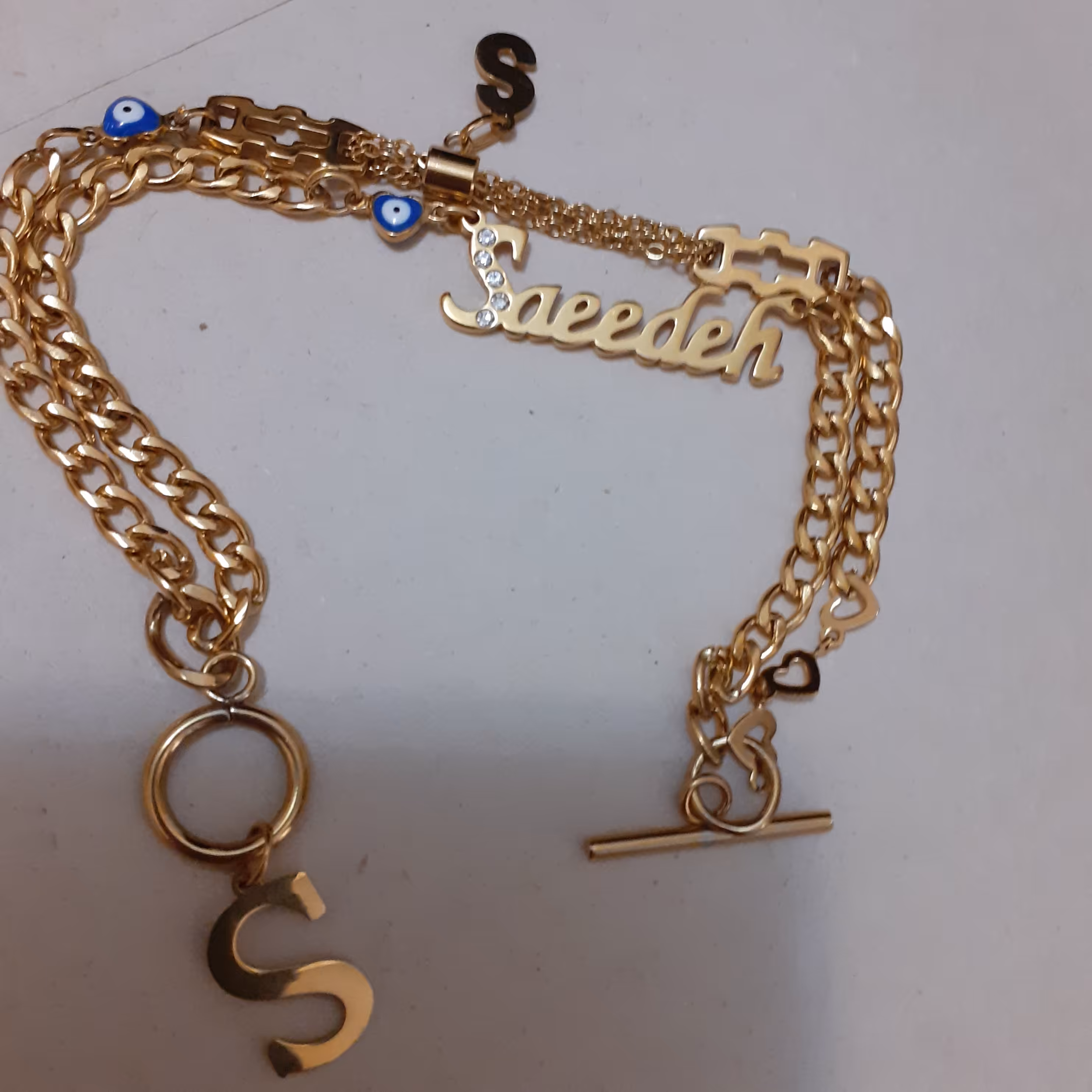 دستبند دو ردیفه تمام استیل با پلاک اسم سعیده کد 5430