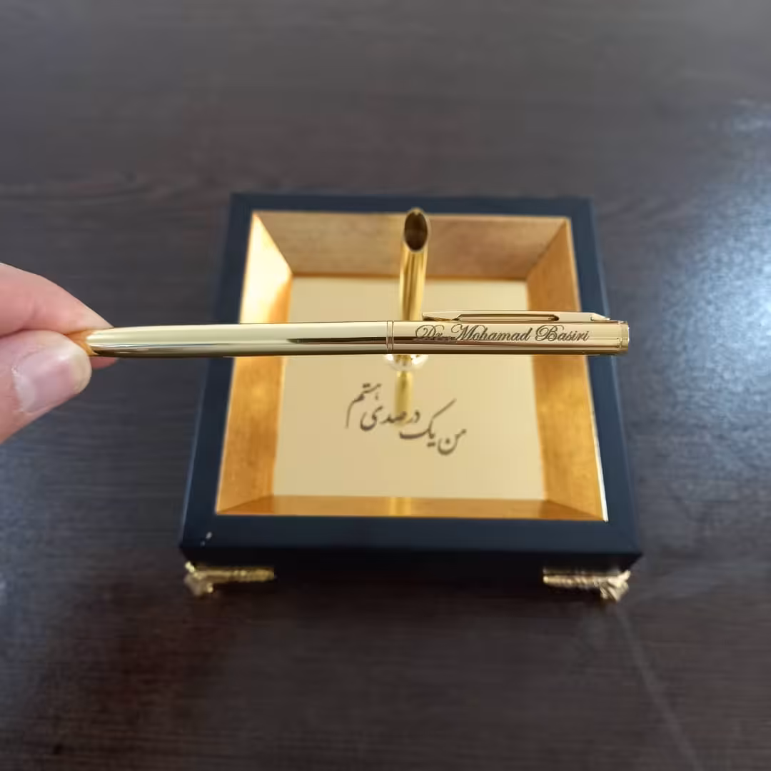 خودکار روکش طلا همراه با باکس  رومیزی باحک و شناسنامه