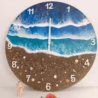 ساعت دیواری رزین طرح دریای آبی در ابعاد و شکل دلخواه شما 
