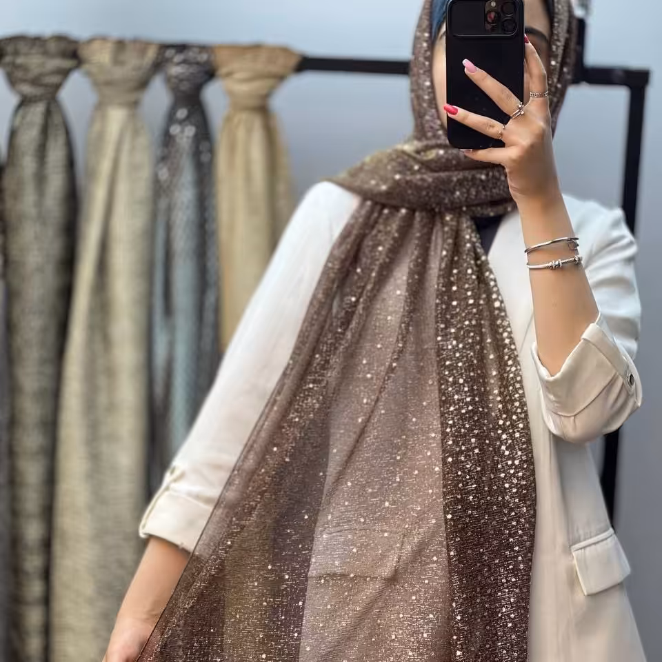 شال مجلسی لمه دار رنگ قهوه ای ارسال رایگان