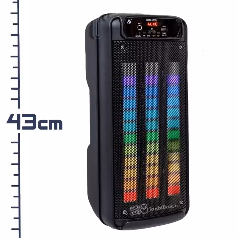 اسپیکر بلوتوثی kts-1753 پخش کننده صدا دوبانده با بیس عالی و رقص نور جانبی باکس