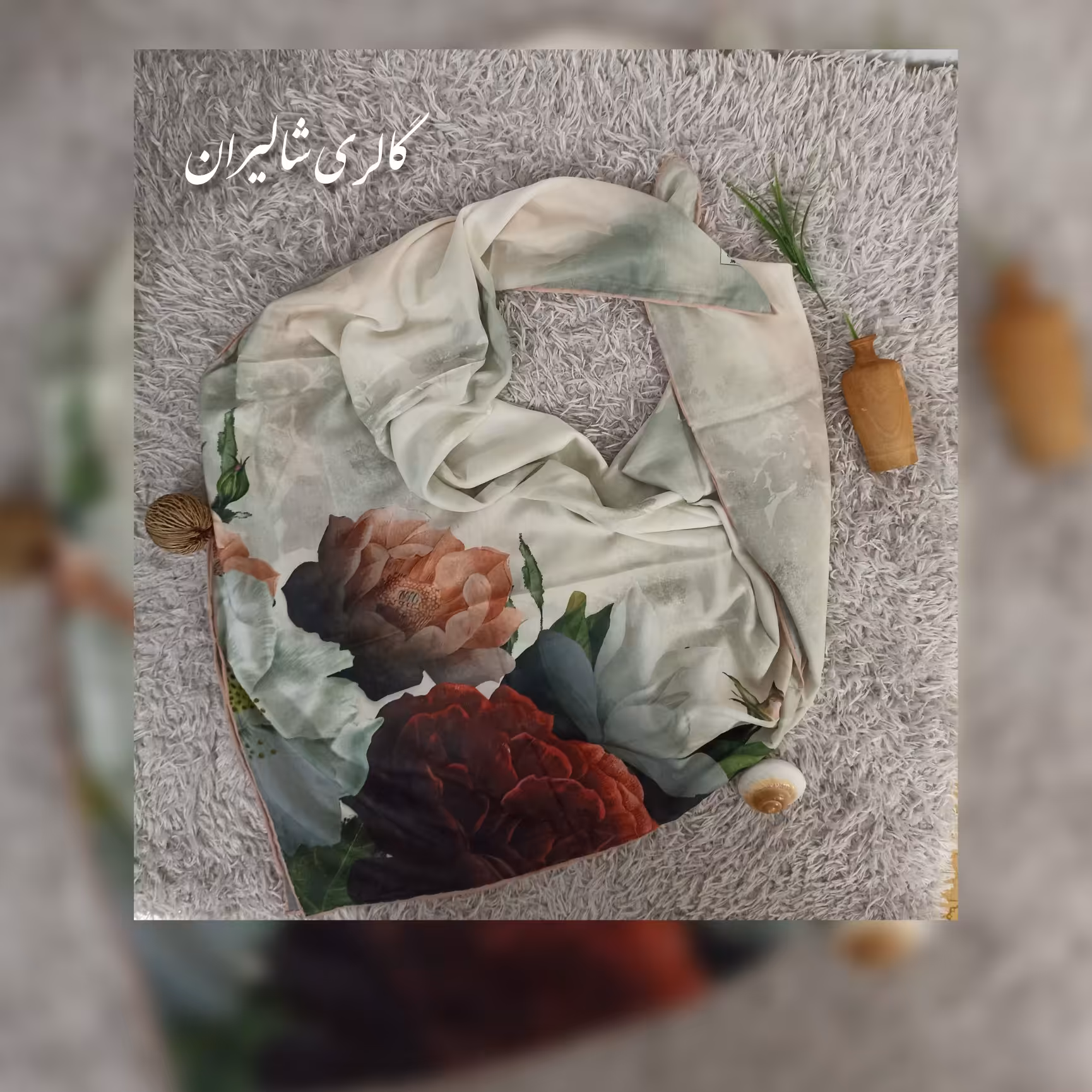 روسری نخی زمینه کرم گلدار زیبا و شیک مجلسی ارسال رایگان