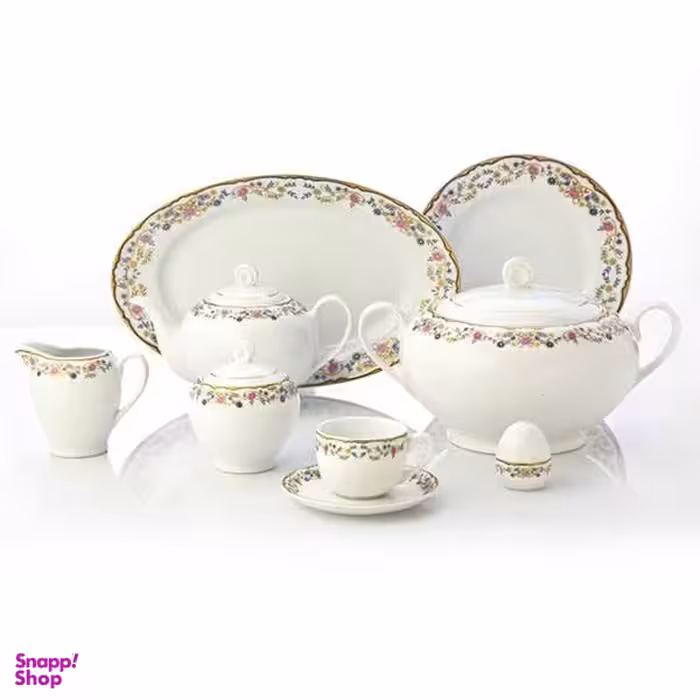 سرویس غذا خوری 102 پارچه چینی زرین ایران سری ایتالیا اف مدل گلستان درجه یک