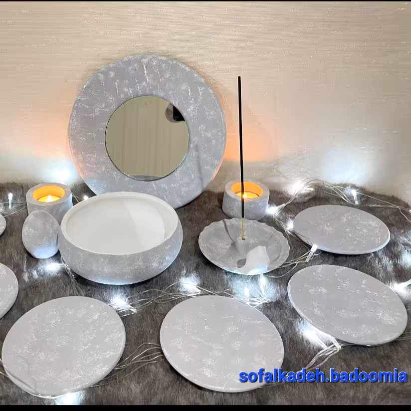 هفت سین پتینه  سفالی  کد 2  رنگ طوسی سفید  نوروز ی