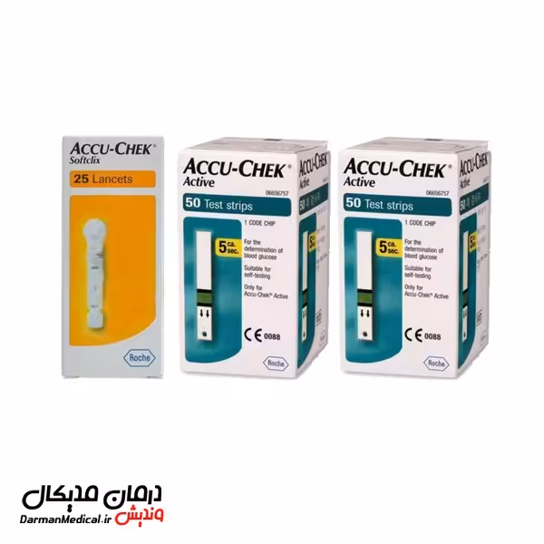 نوار تست قند خون آکیوچک اکتیو دو بسته به همراه 25 عدد سوزن