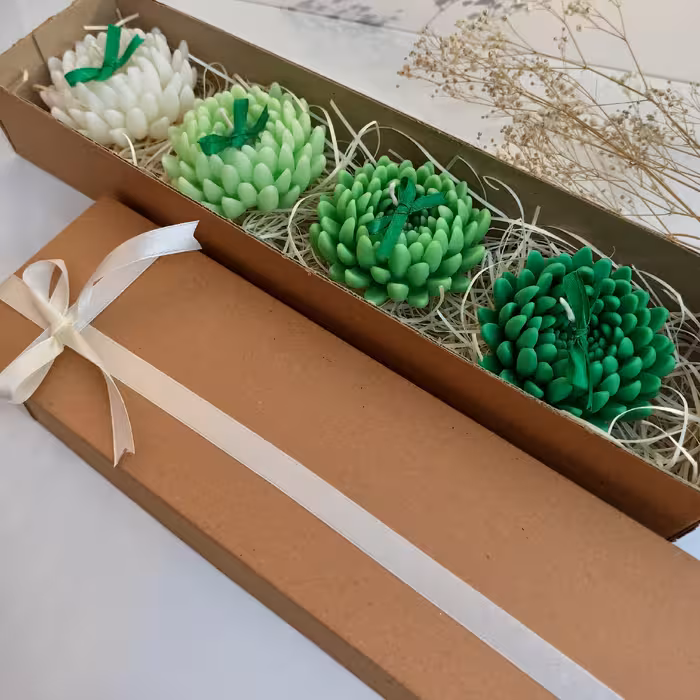 شمع گل  داوودی با تونالیته سبز و سفید قابل سفارش در رنگ های مختلف