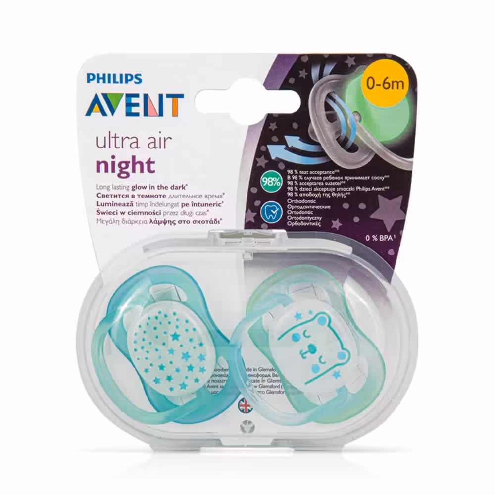 پستانک دو عددی الترا ایر 0 تا 6 ماه طرح خرس و ستاره فیلیپس اونت Philips avent