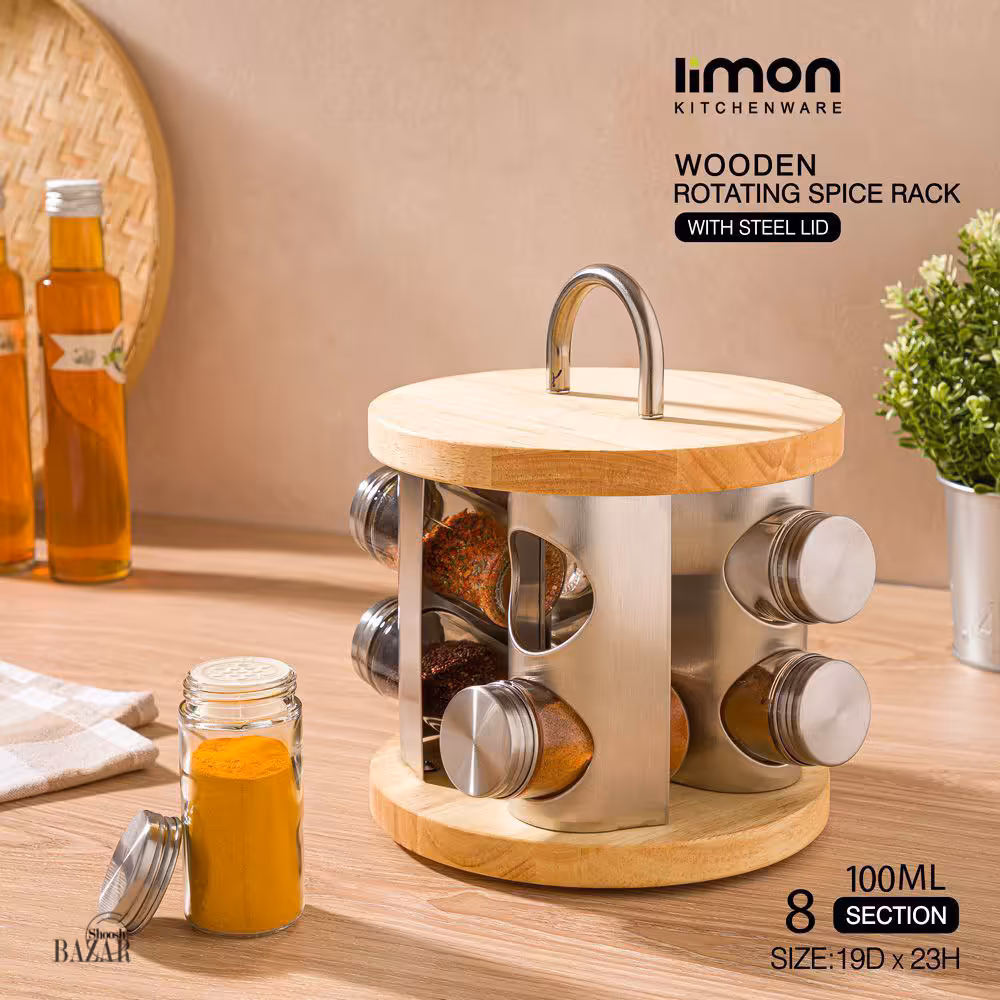 ادویه گردان 8 عددی استیل و چوب لیمون کد 2346