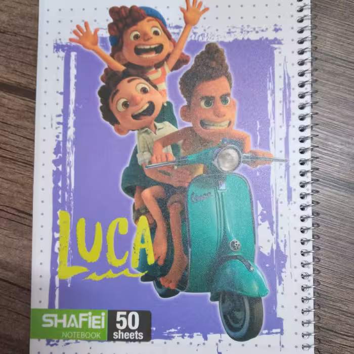 دفتر مشق سیمی 50 برگ شفیعی جلد طلقی مات طرح لوکا