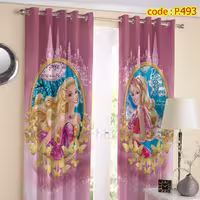 پرده اتاق خواب دخترانه دو قواره طرح کارتون باربی کد P493