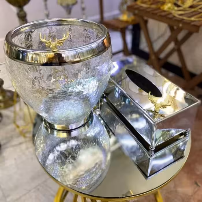 سطل وجادستمال فلزی نقره ایی 