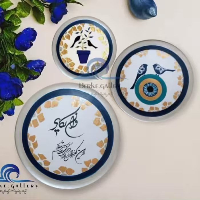 بشقاب دیوارکوب 3تایی طرح ون یکاد وچشم نظر5