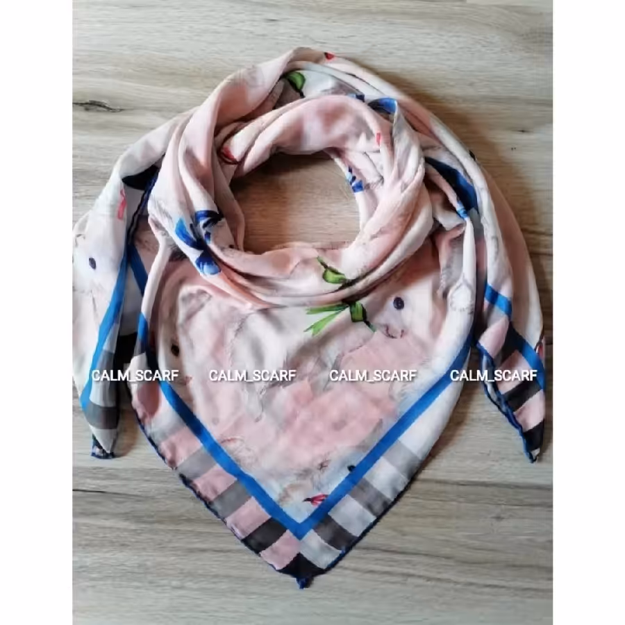 روسری نخی گلبهی طرح خرگوش باکیفیت و خیلی سبک و خنک و ایستایی عالی روی سر 