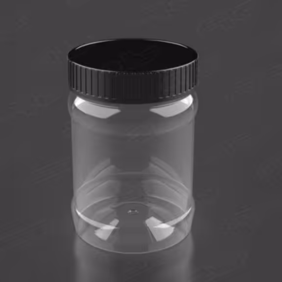 جار پلاستیکی  نیم کیلویی مدل استوانه شفاف دهانه 72 بادرب ساده(50تایی)