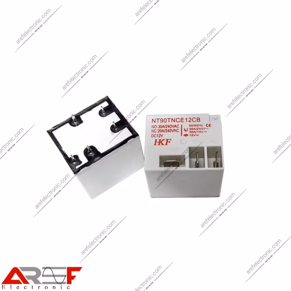 رله کولری مدل NT90TNCE12CB برند HKF دارای 12 ولت 5 پین 30_20 آمپر - فروشگاه عارف الکترونیک