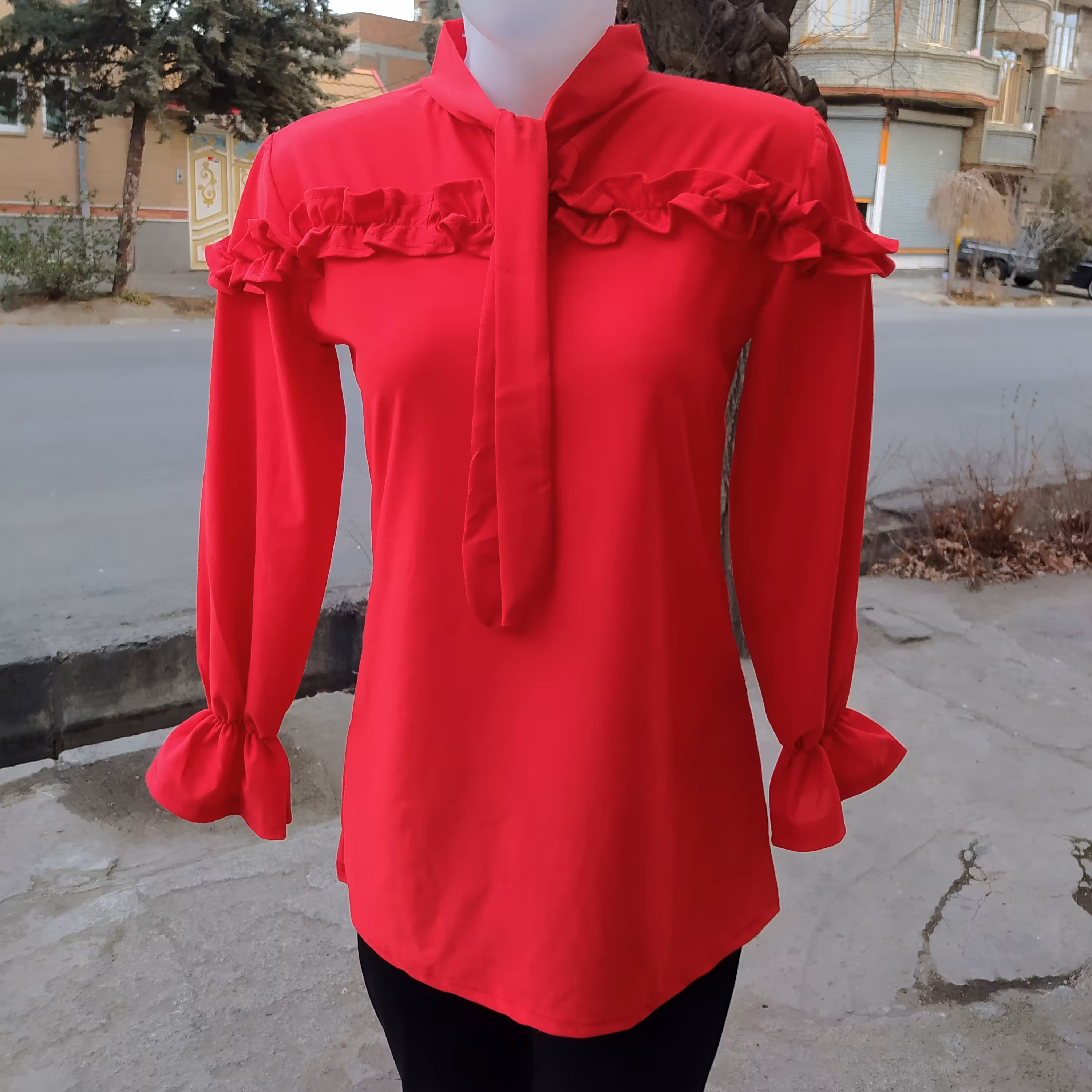 شومیز  کراواتی  چین چین زنانه و دخترانه قرمز یلدا