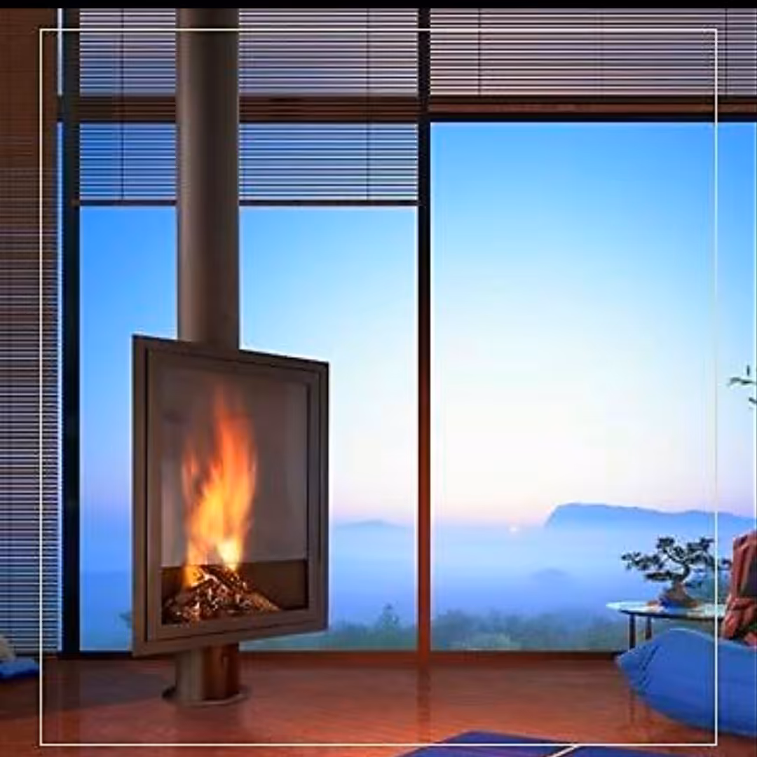 شومینه معلق مدرن تمام شیشه با لوله فابریک 23سانتی شیشه سکوریت