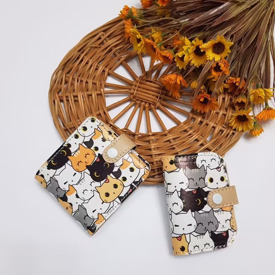 کیف پول و جاکارتی چرم مصنوعی فانتزی  با طرح پیشی