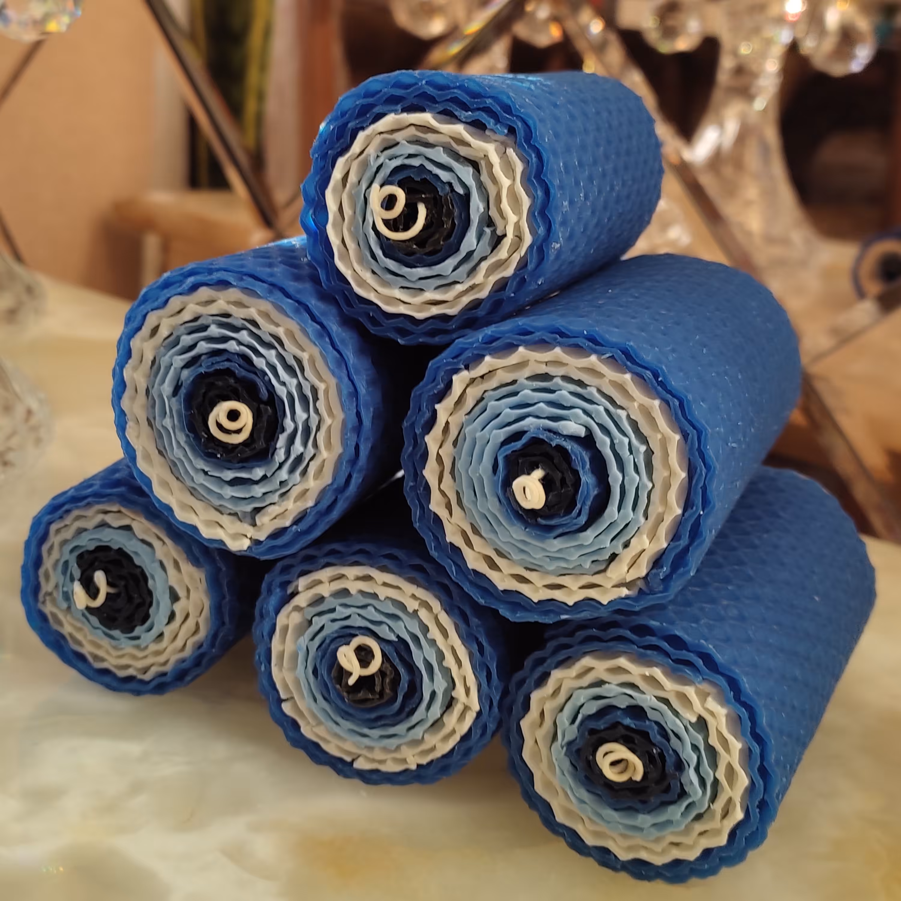 شمع موم طبیعی عسل مدل چشم زخم ارتفاع 9 سانت قطر 5 سانت