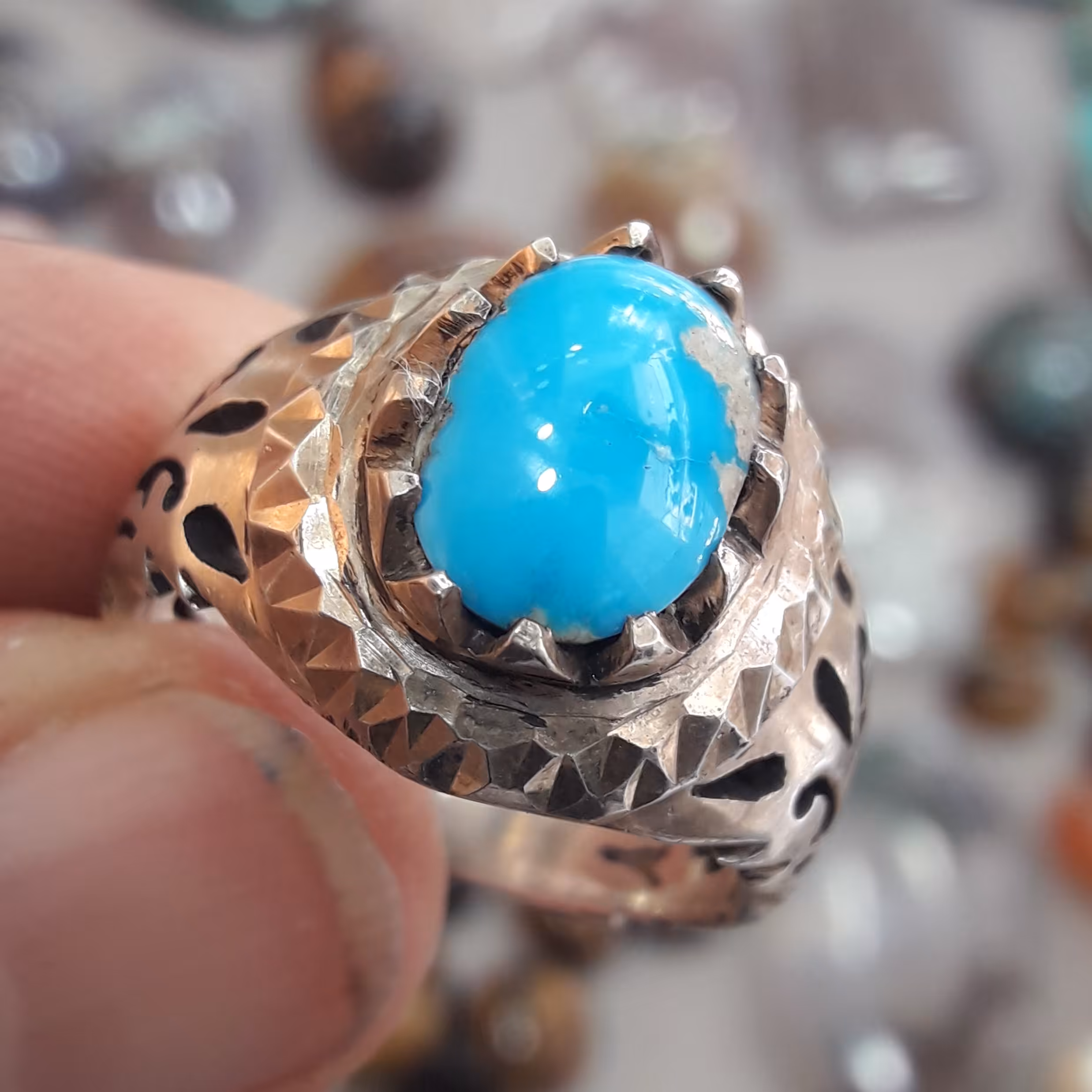 انگشتر نقره همراه بانگین زیبای سنگ فیروزه نیشابوری اصل و معدنی