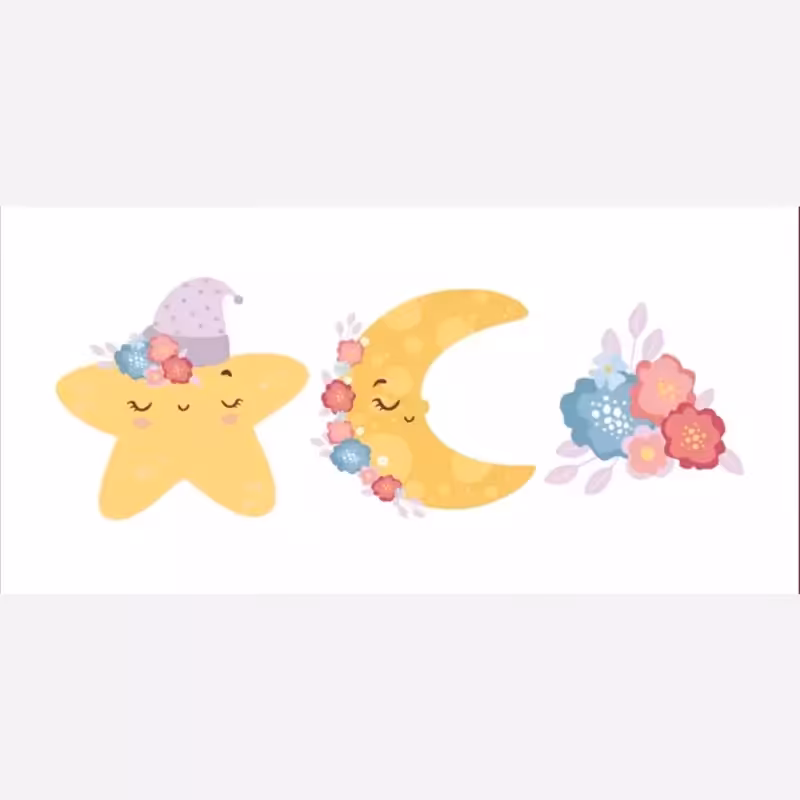 استیکر دیواری ماه و ستاره و گل