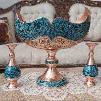 کشکول مس چکشی قلمزنی وشبکه فیروزه کوب سایز 4