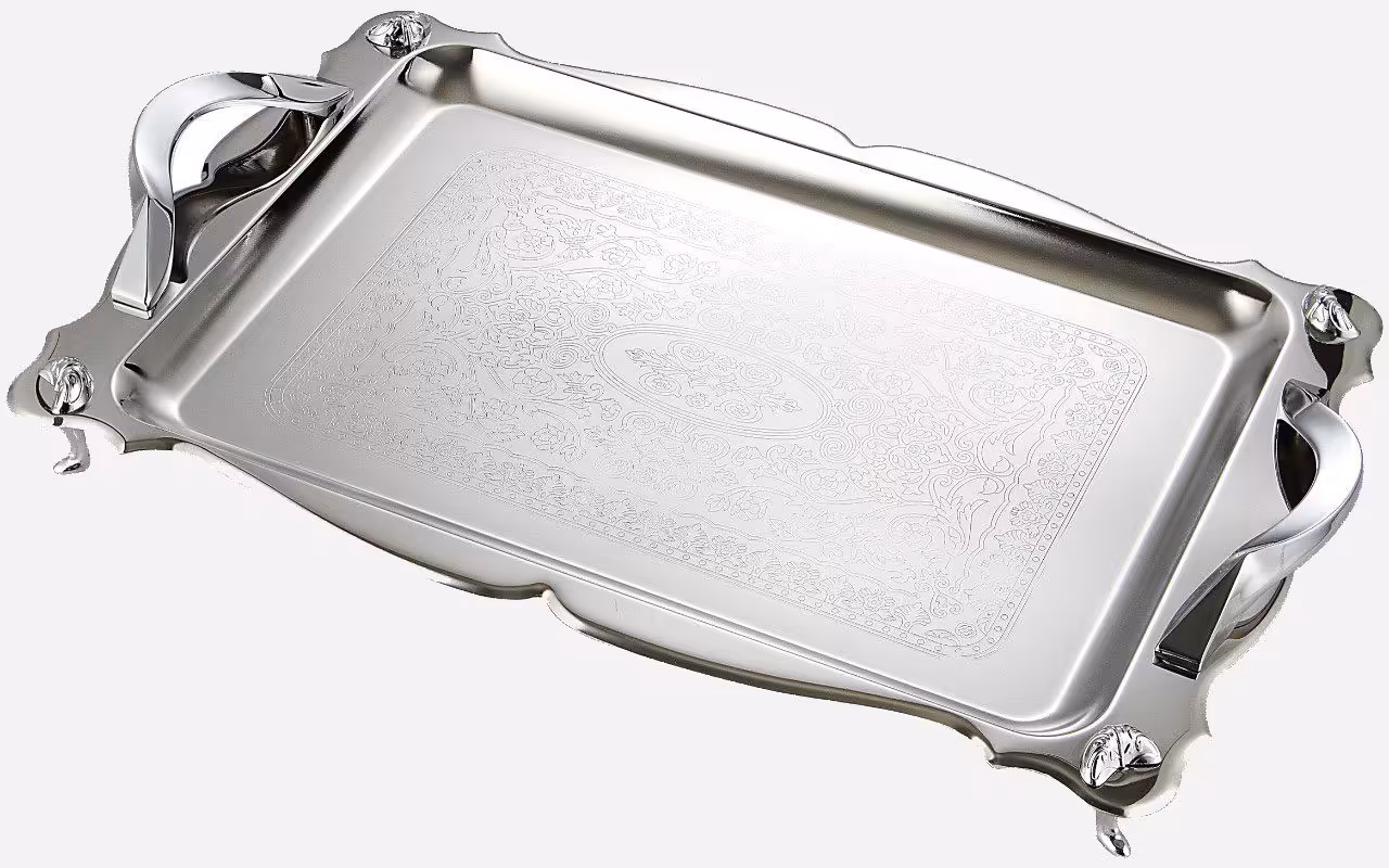 سینی استیل گلدار پایه دار بزرگ نیوهوم کد: NH08-1214P